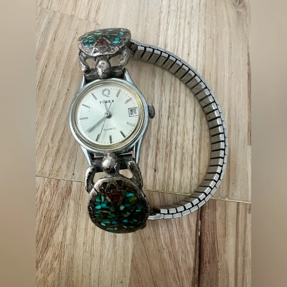 Timex ladies sterling silver mosaic turtle southwestern watch NEW BATTERY